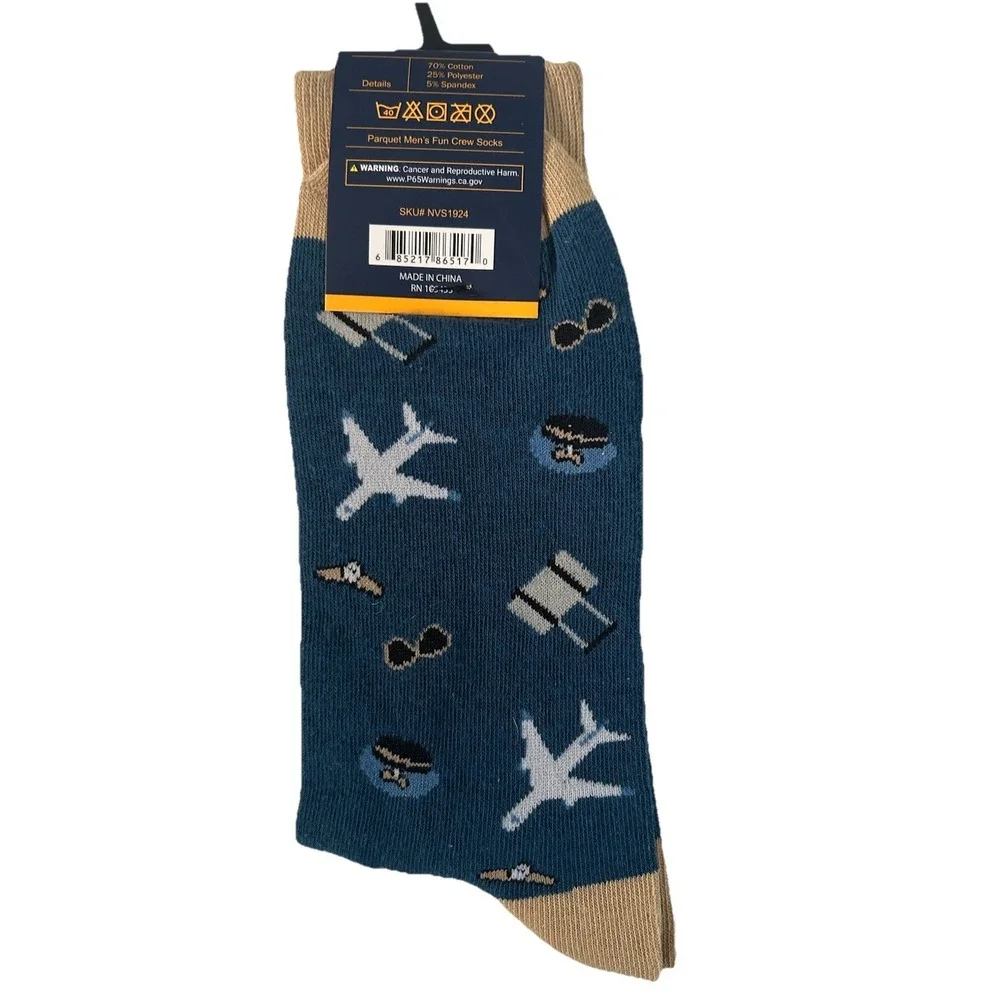 Original Parquet Airplane Pilot Plane Aviation Men's Fun Crew Socks Sz 10-13 NWT